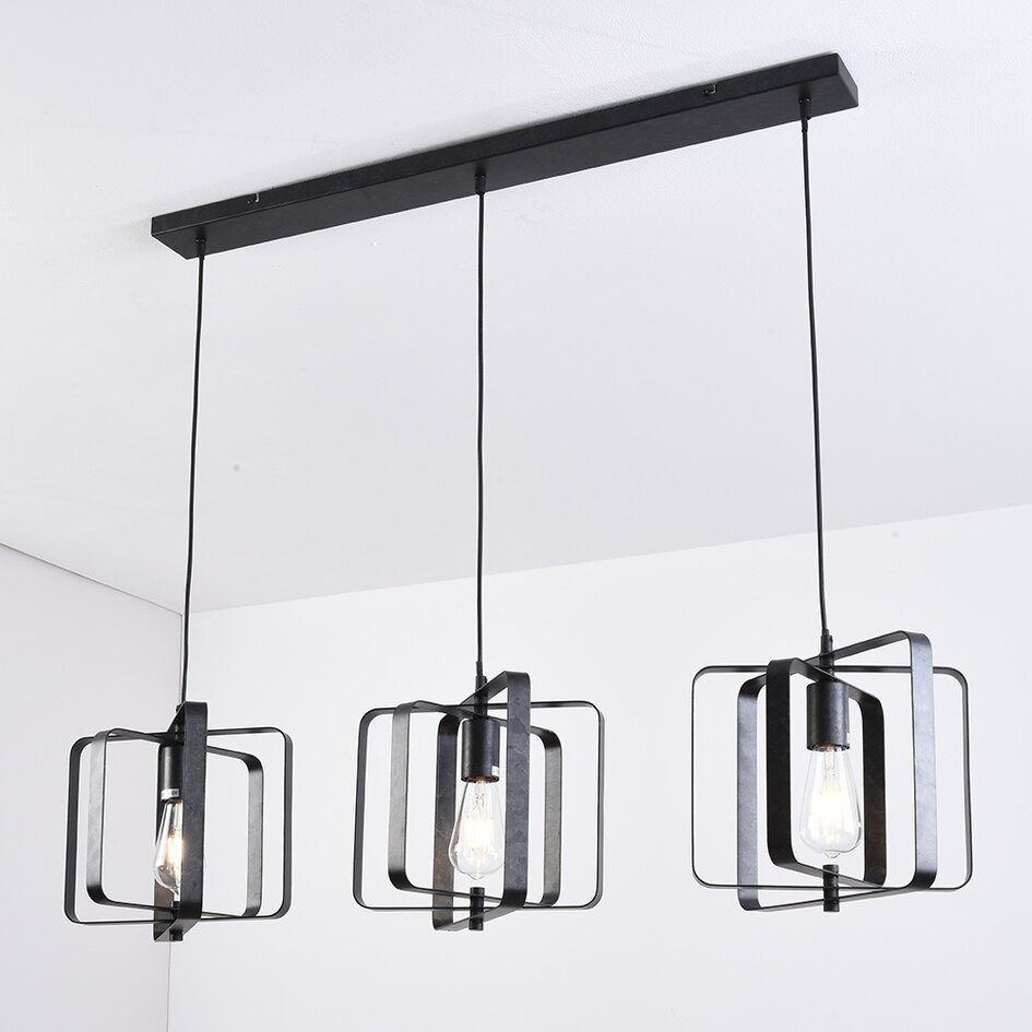 Industriële 3-lichts hanglamp Maiko - zwart open frame