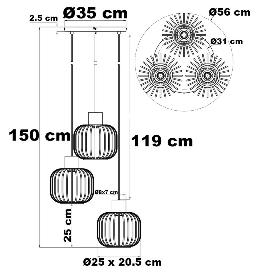 Bamboe hanglamp, 3-lichts - Michi