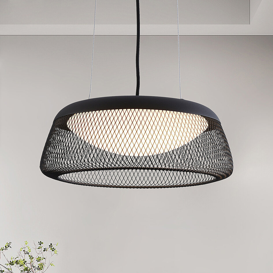Zwarte hanglamp met open kap en dimbare LEDs - Milani