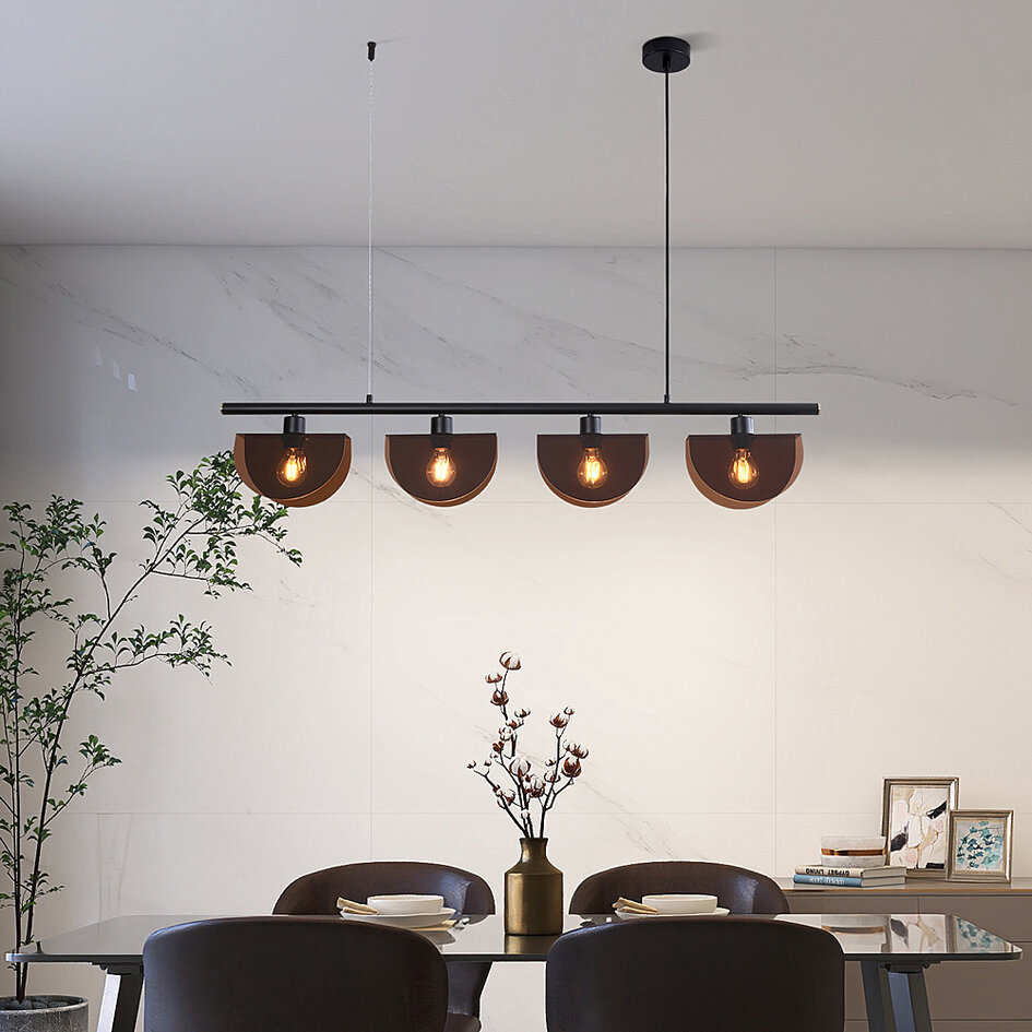 Suspension noire avec abat-jour fumé, 4 lumières - Morandi