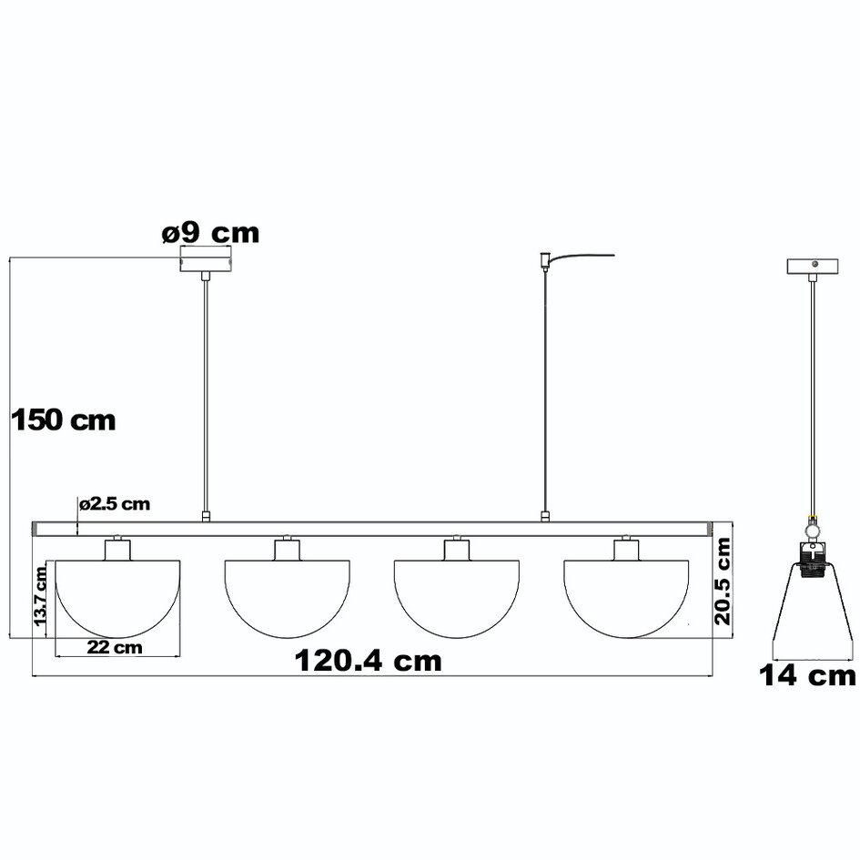 Zwarte hanglamp met smoke kappen, 4-lichts - Morandi