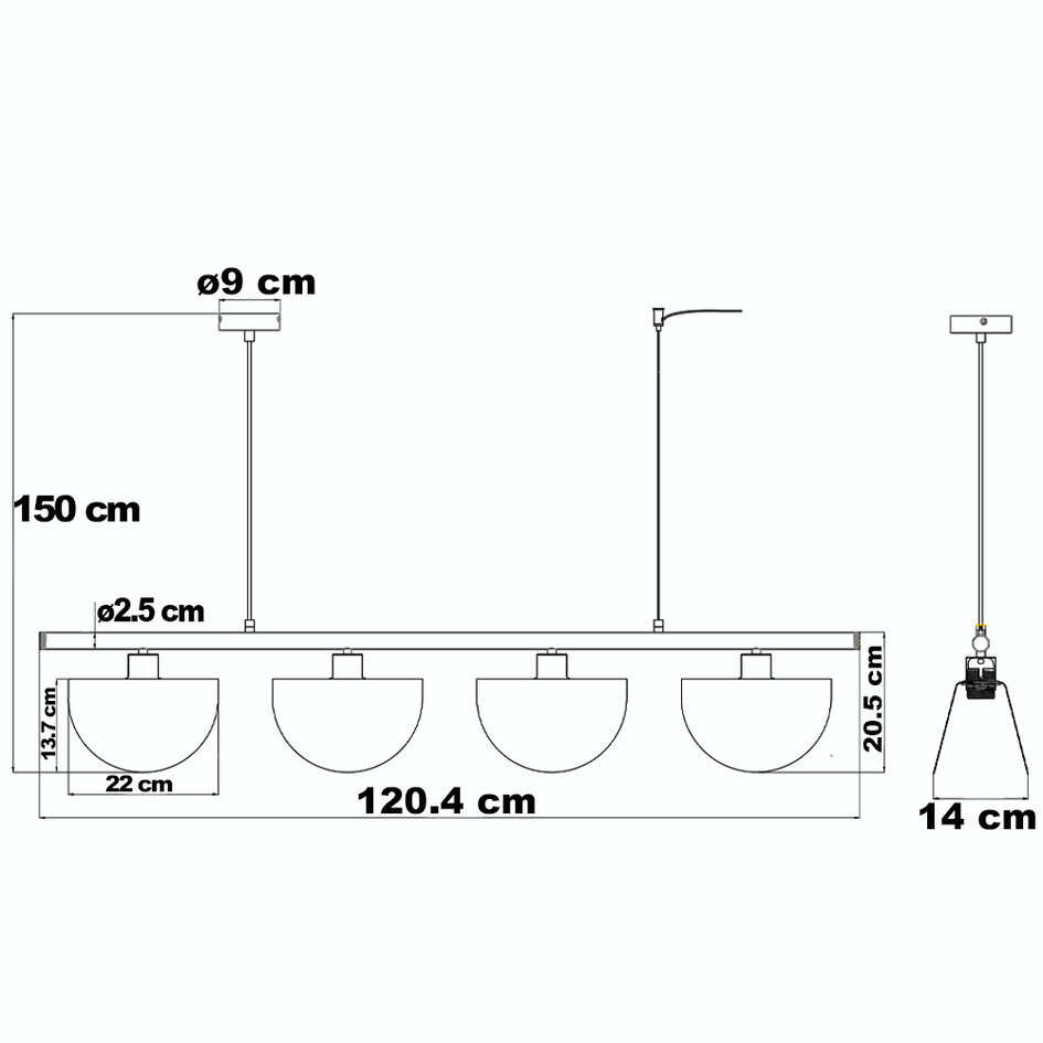 Suspension design, 4 lumières - Colore