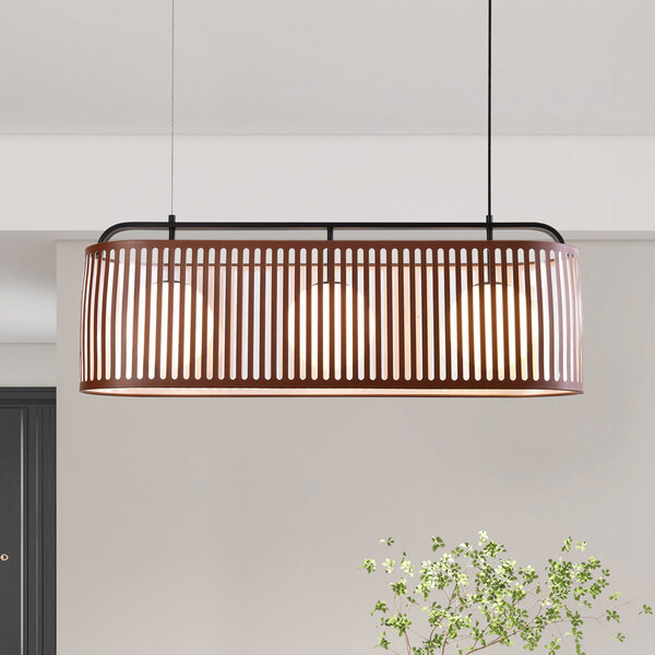Lampe suspendue avec abat-jour en cuir, 3 lumières - Marrone