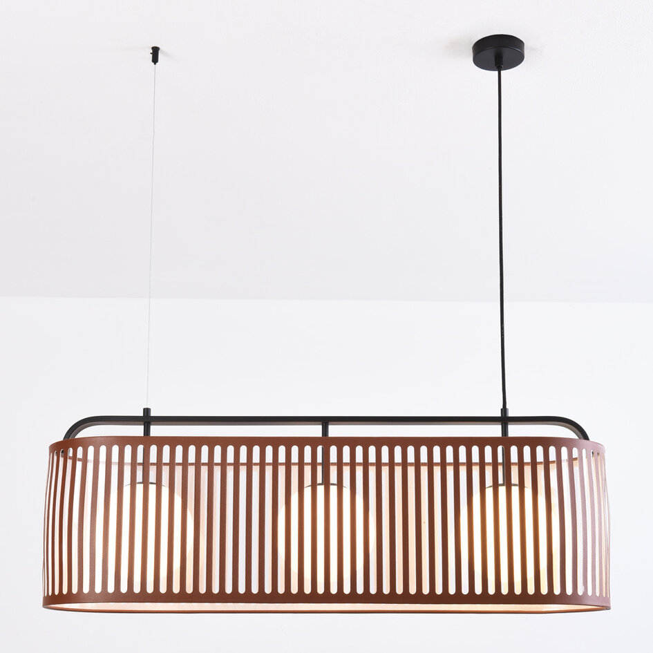 Lampe suspendue avec abat-jour en cuir, 3 lumières - Marrone
