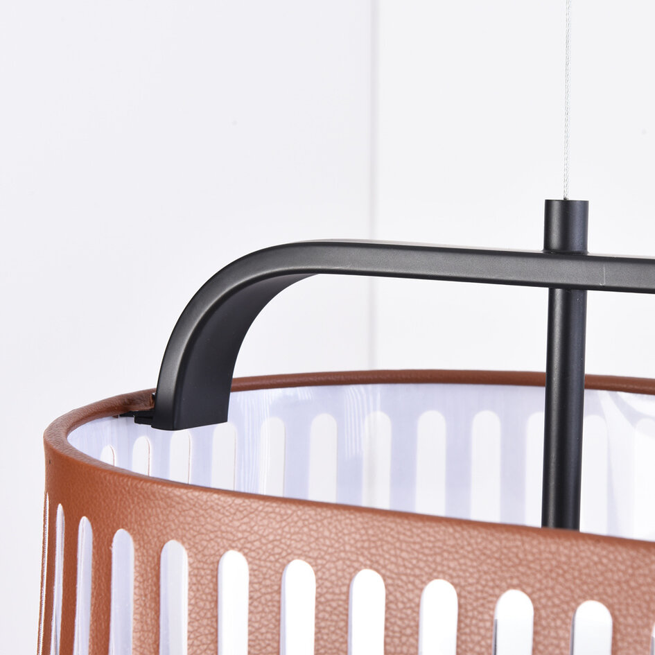 Hanglamp met leren kap, 3-lichts - Marrone