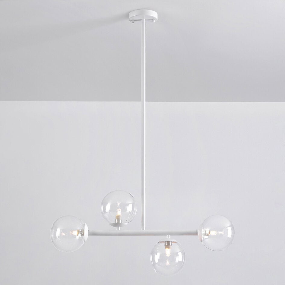 Suspension Asun 4 lumières - cadre blanc avec globes transparents