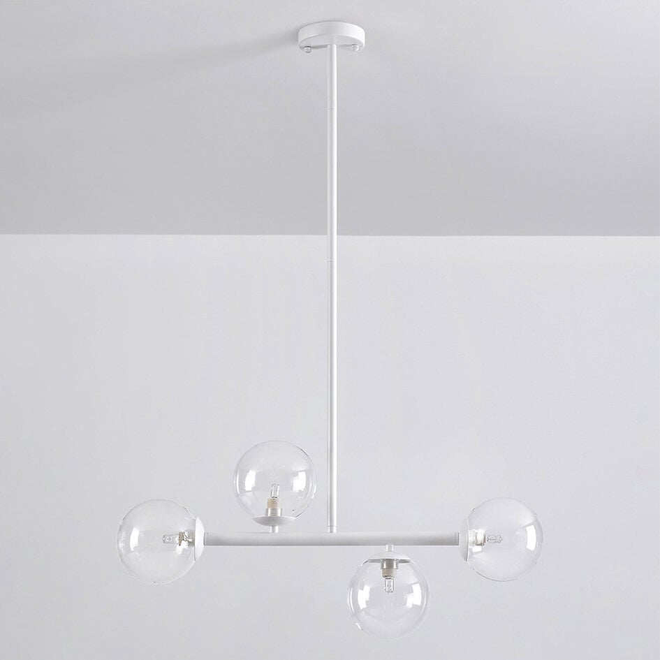 Suspension Asun 4 lumières - cadre blanc avec globes transparents