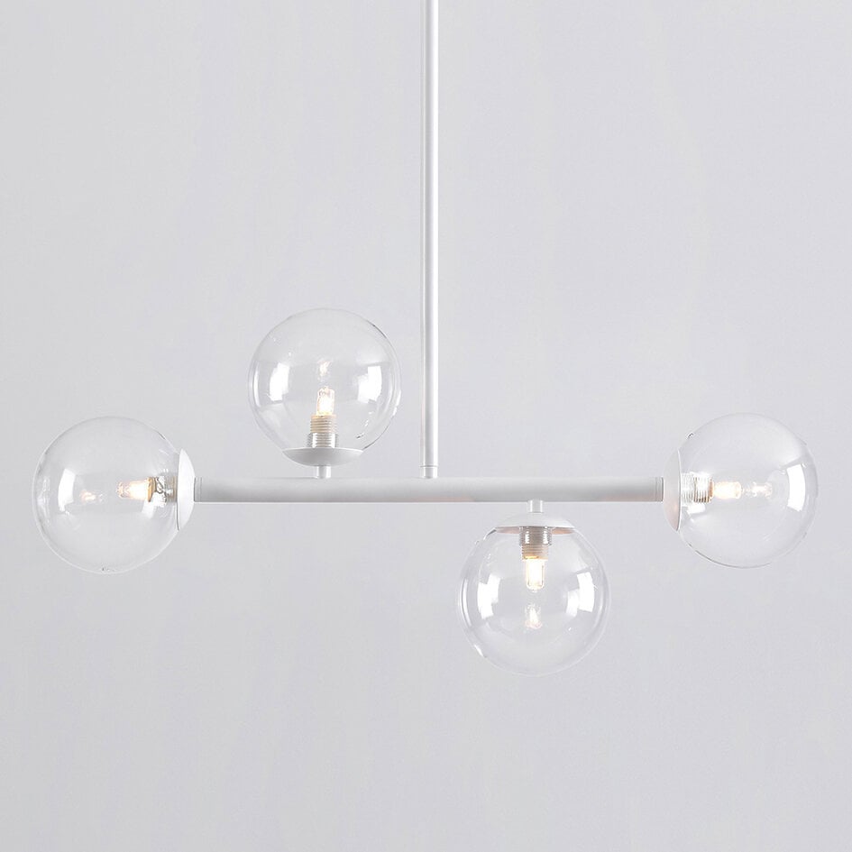 Suspension Asun 4 lumières - cadre blanc avec globes transparents