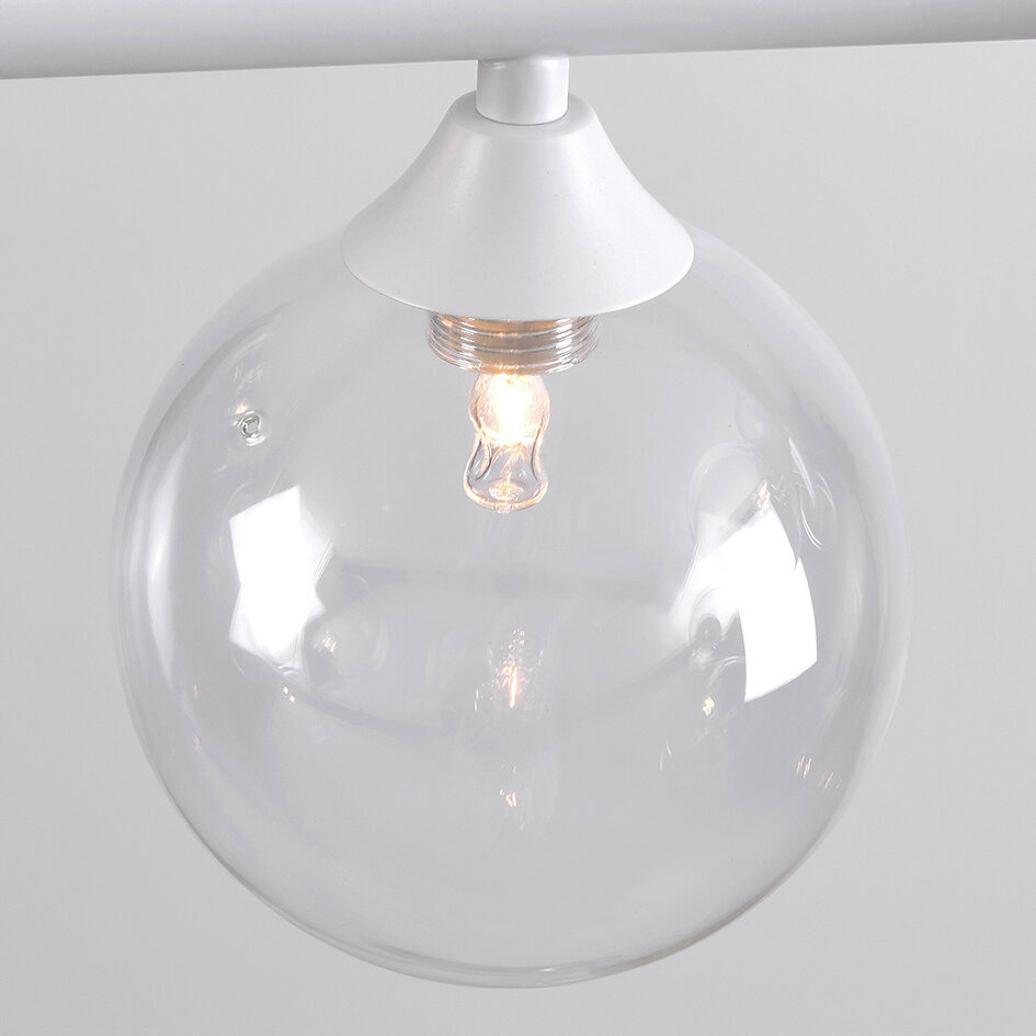 Lampe suspendue Aster avec cadre blanc et boules en verre transparent