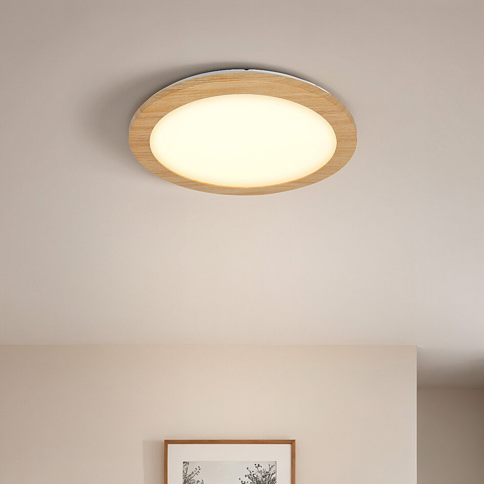 Plafondlamp 3-staps dimbaar met houten rand - Camille