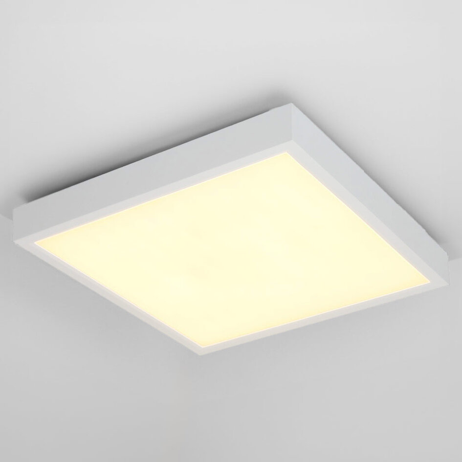 Plafonnier carré avec abat-jour blanc laiteux et LED à 3 niveaux de gradation - Joelle