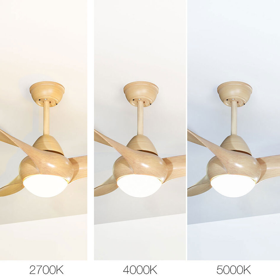 Ventilateur de plafond effet bois naturel avec LED et lumière réglable - Wieke