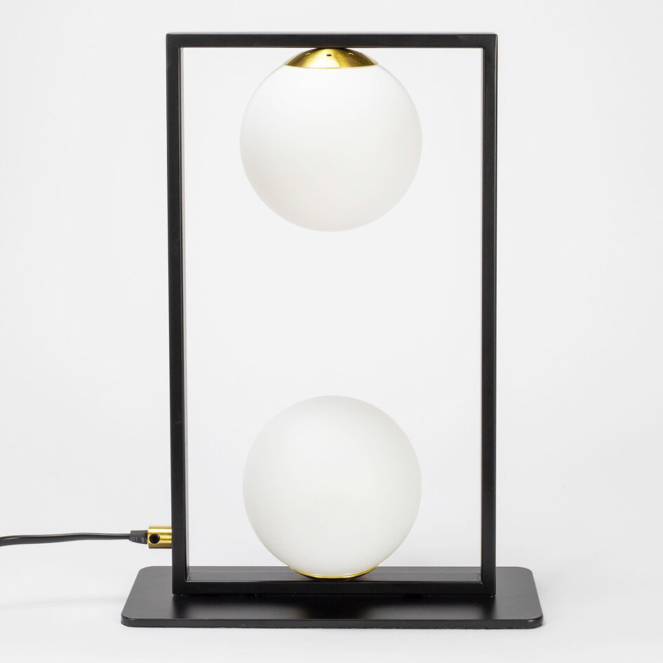 Lampe à poser 2 lumières Duas - noir et verre blanc laiteux