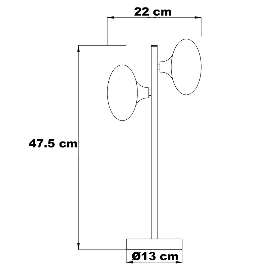 Lampe de table avec verre de lait, 2 lumières - Chrome