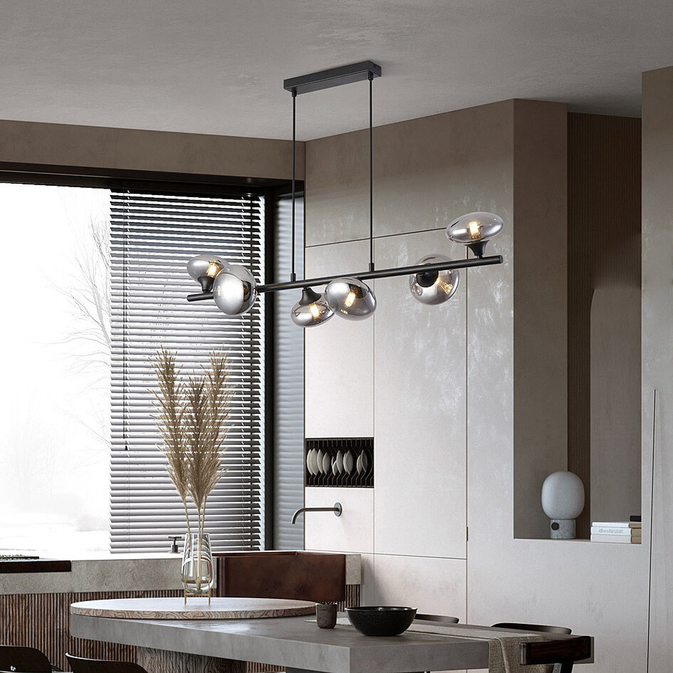 Lampe suspendue avec verre fumé, 6 lumières - Ovais
