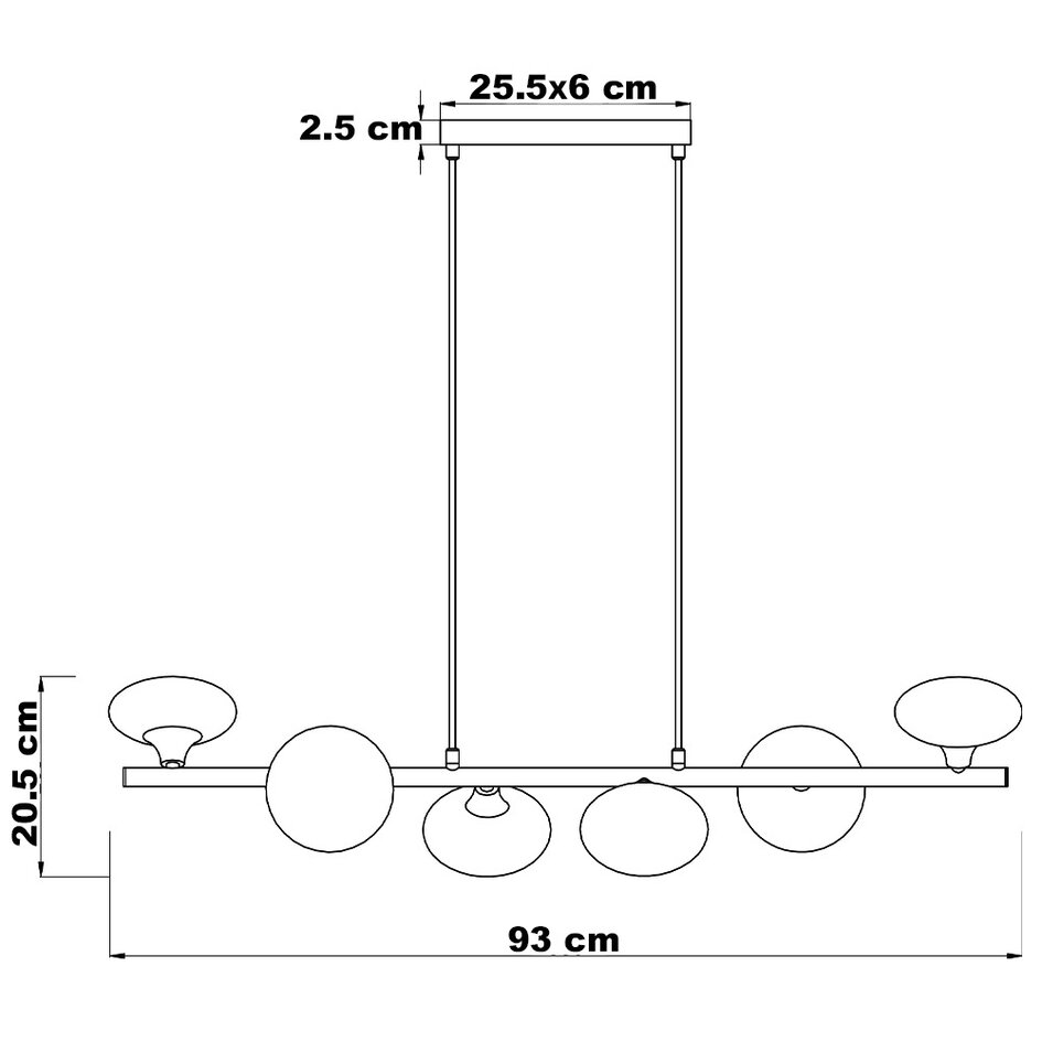Lampe suspendue avec verre fumé, 6 lumières - Ovais