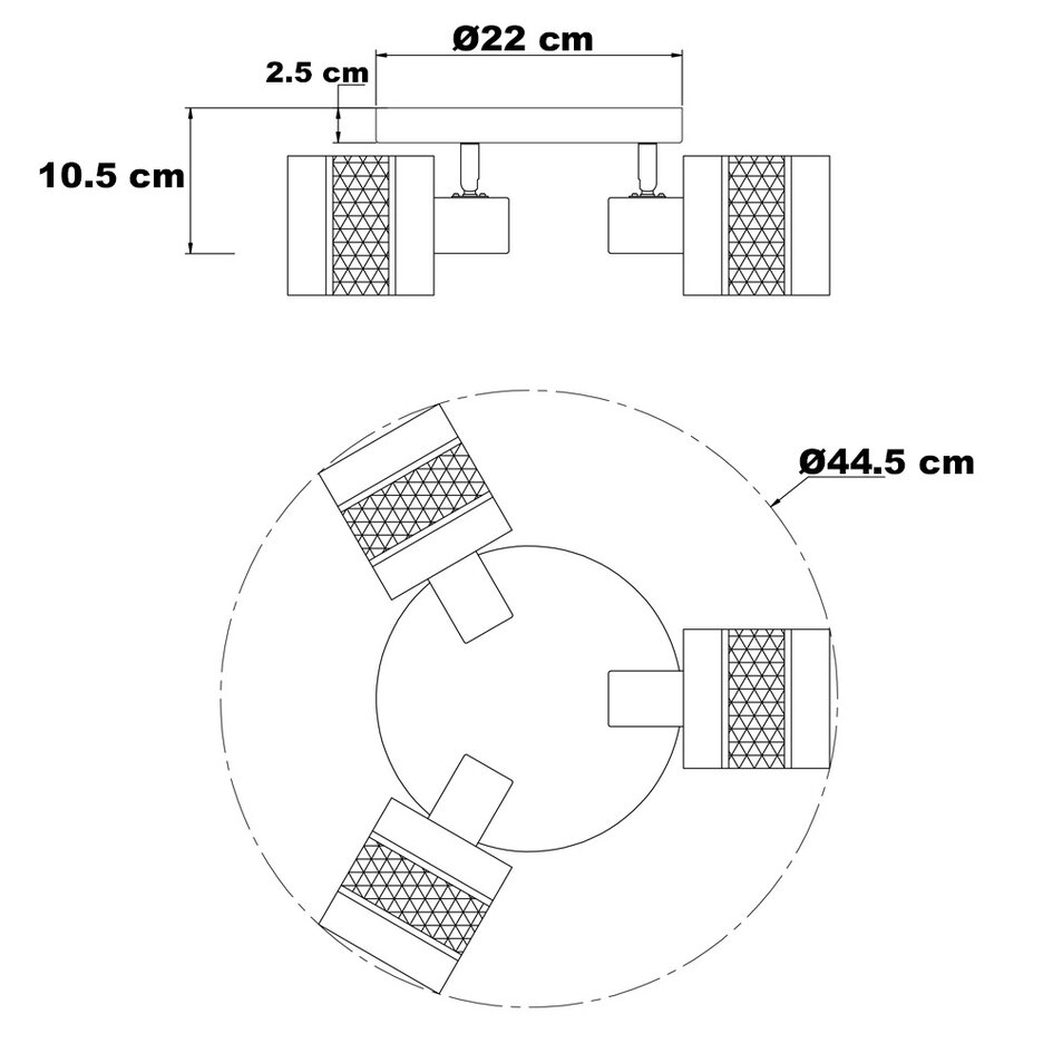 Rotan plafondspot Besi 3-lichts
