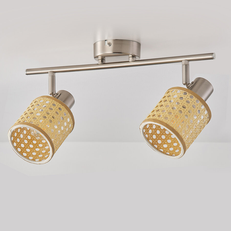 Geweven rotan plafondlamp, 2-lichts - Ferro