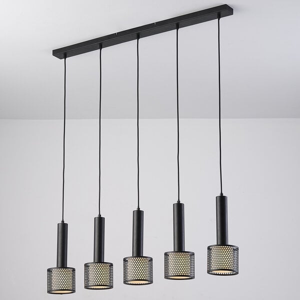 5-lichts hanglamp Fosco - matzwart met honingraat design