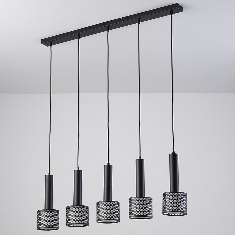 Suspension industrielle noire, 5 lumières - Fosco