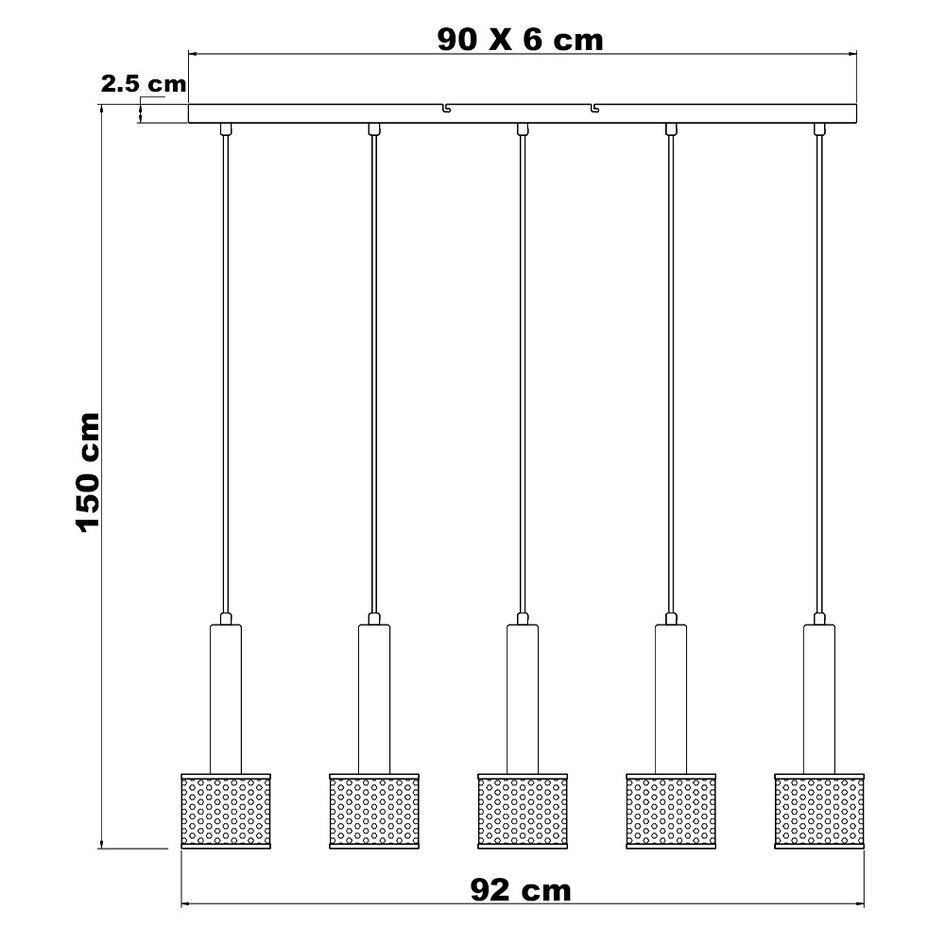 Zwarte industriële hanglamp, 5-lichts - Fosco