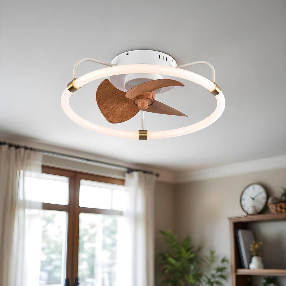 Ventilateur de plafond Zefiros avec LED intégrée, à intensité variable - bambou