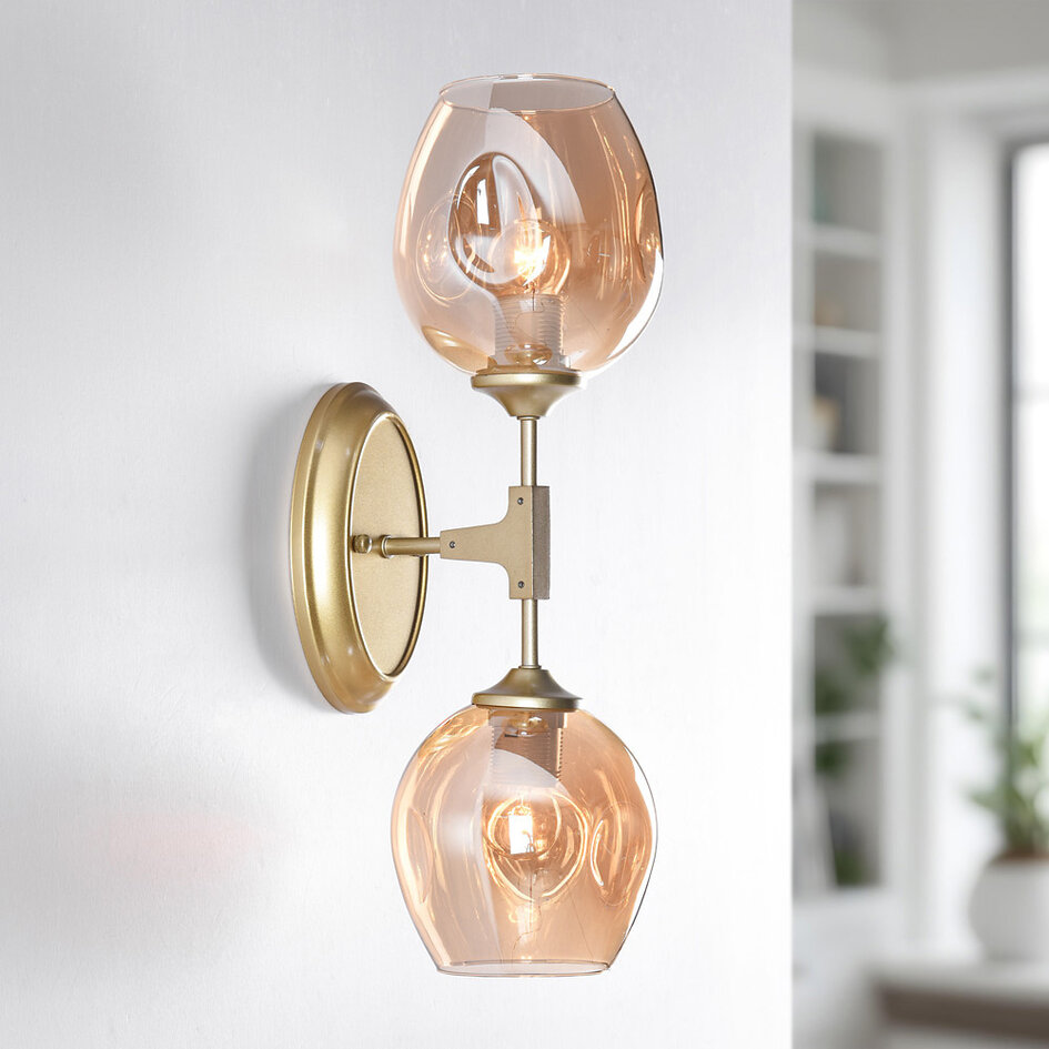 Wandlamp goud met amber glas - Larissa