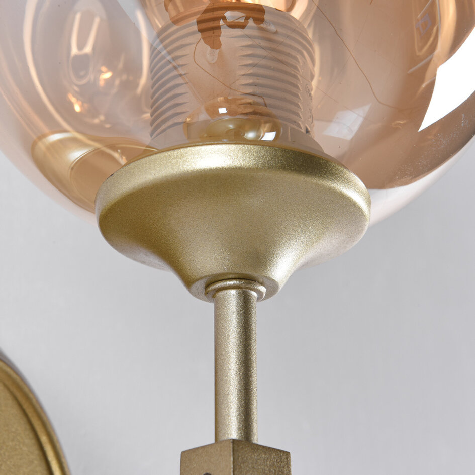 Wandlamp goud met amber glas - Larissa