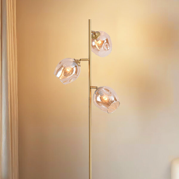 Staande lamp goud met amber glas - Melissa