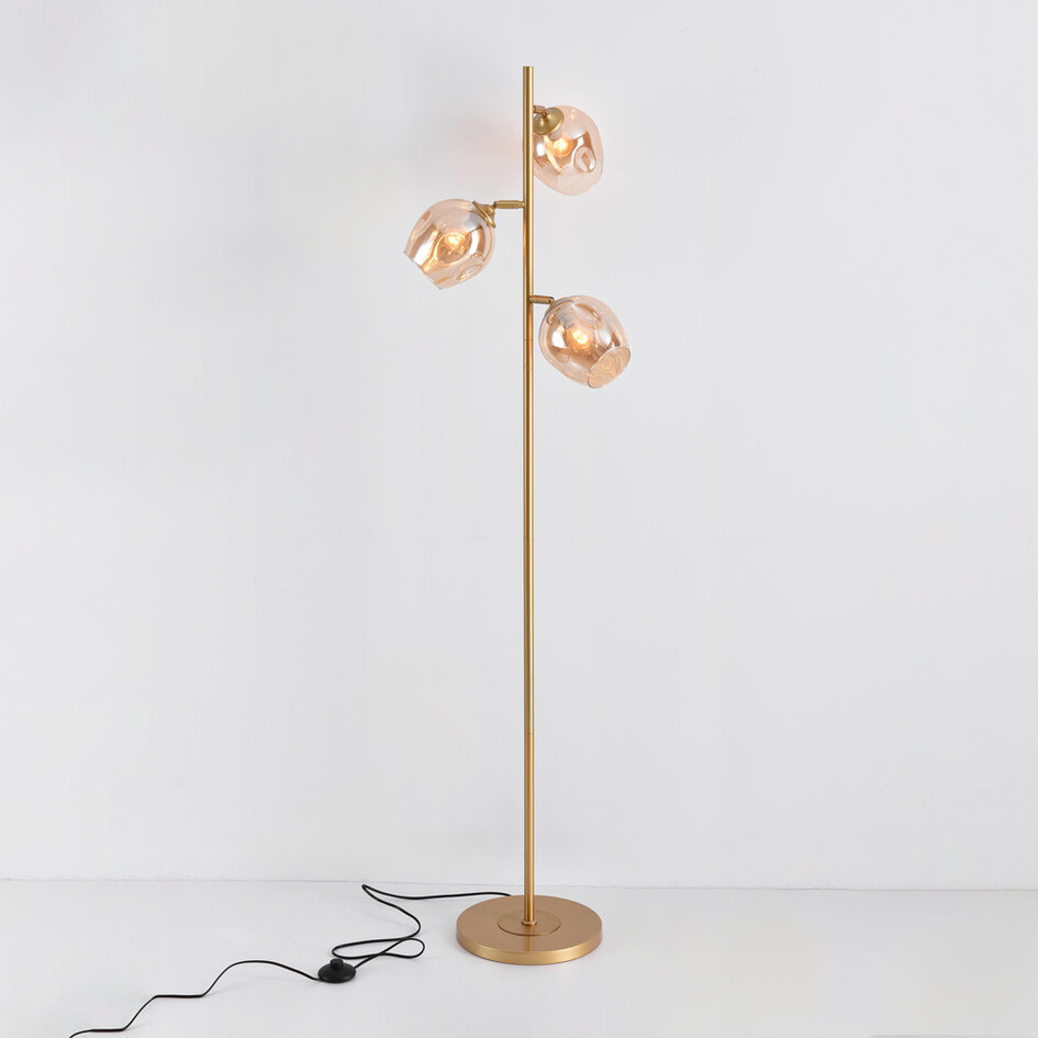 Staande lamp goud met amber glas - Melissa