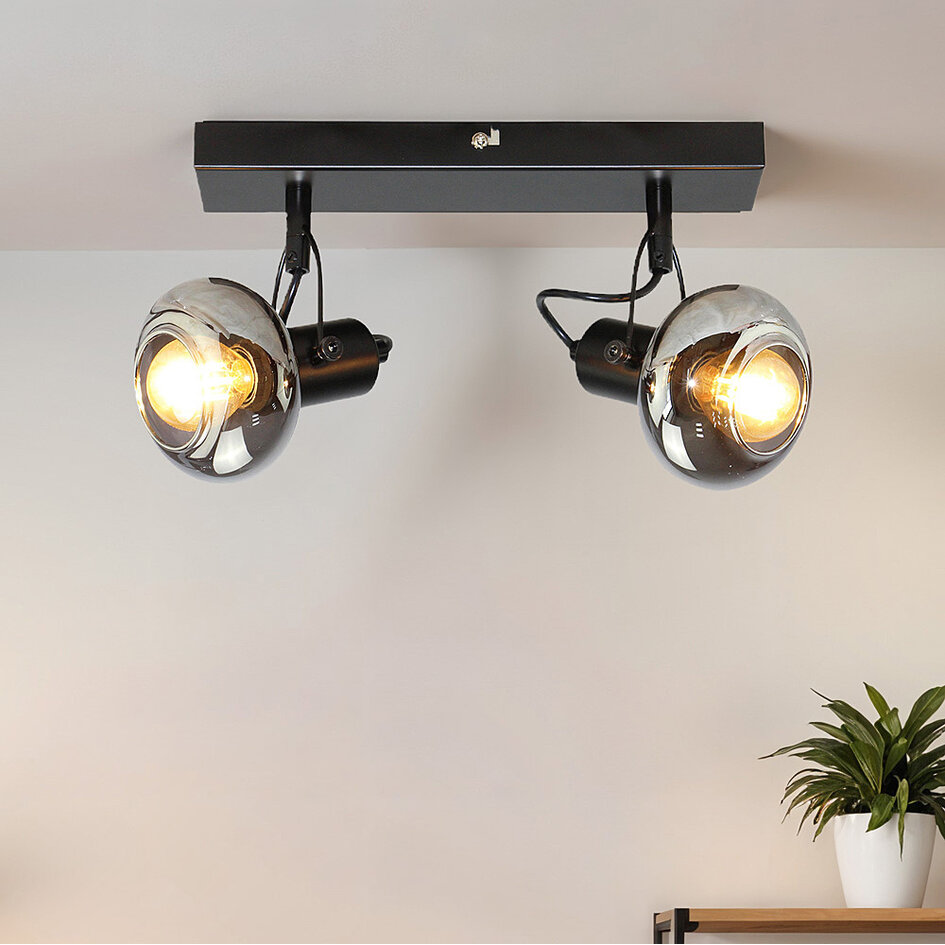 Plafondlamp met smoke grijs glas, 2-lichts - Seppe
