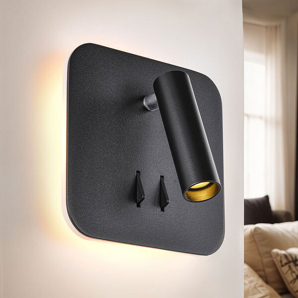 Vierkante wandlamp met verlichte wandplaat en draaibare spot - Sofian