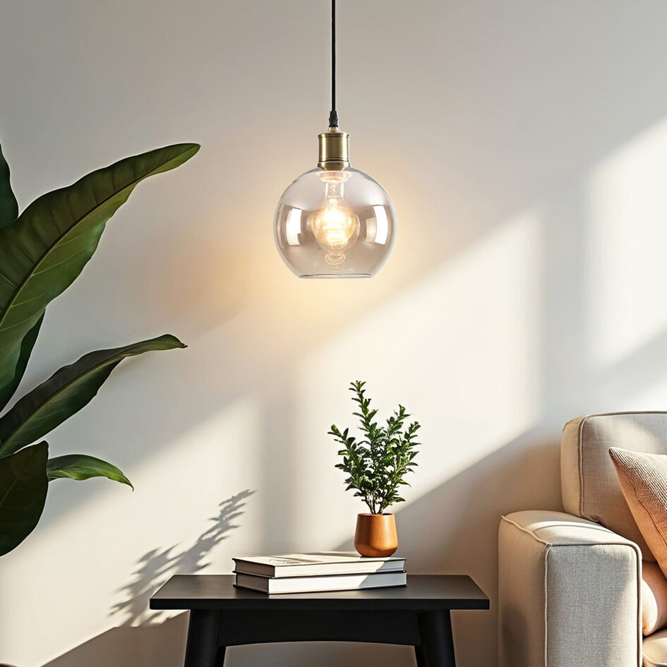 1-lichts hanglamp Liya cognac glas