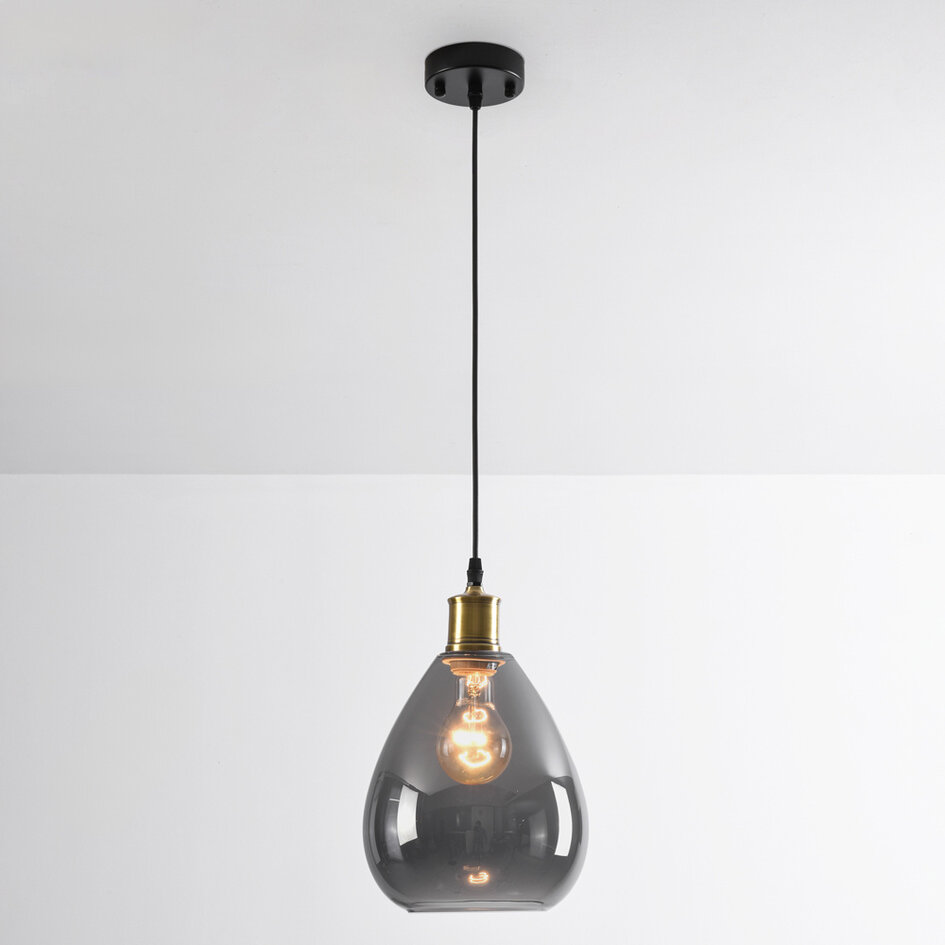 1-lichts hanglamp Verona smoke - druppel egaal glas
