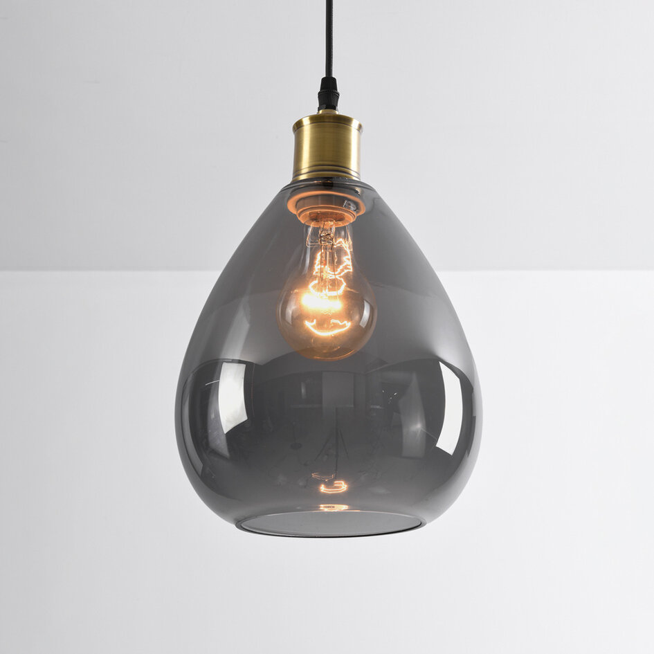 Suspension Verona fumée 1 lumière - verre lisse en forme de larme