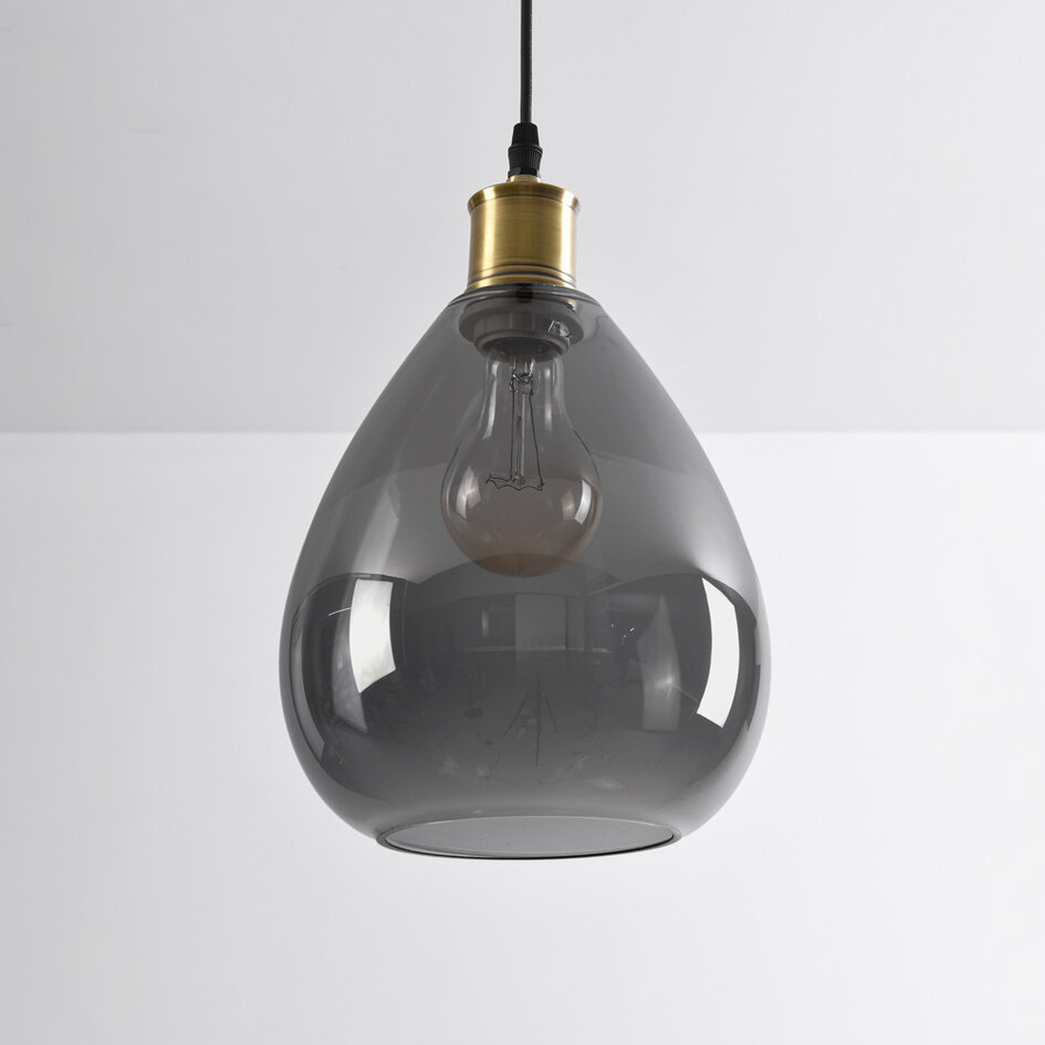 1-lichts hanglamp Verona smoke - druppel egaal glas