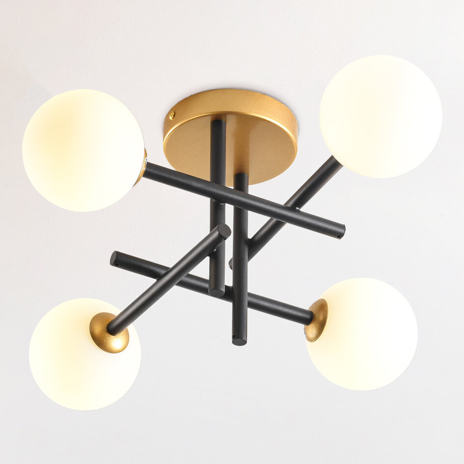 Plafonnier Caleb, 4 lumières - Verre blanc laiteux