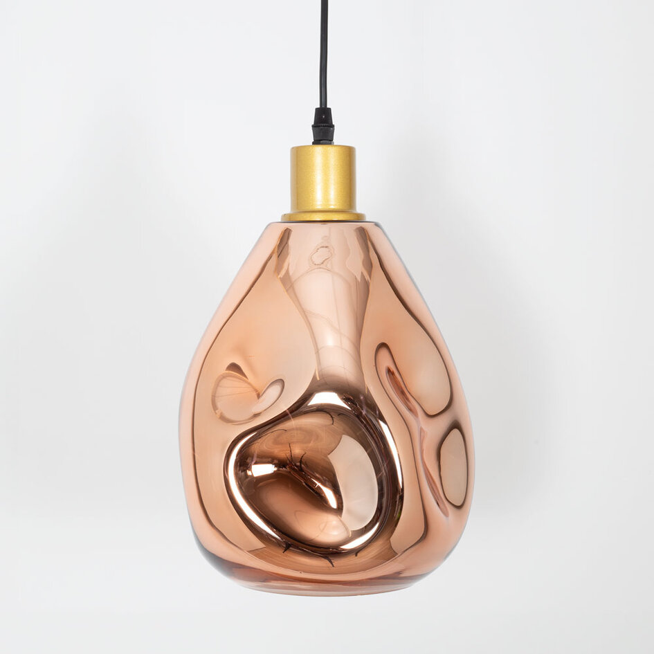 Lampe suspendue design avec verre or rose - Evan