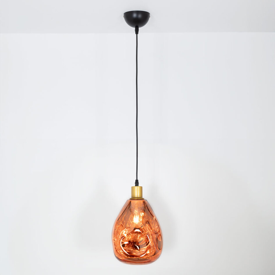 Lampe suspendue design avec verre or rose - Evan