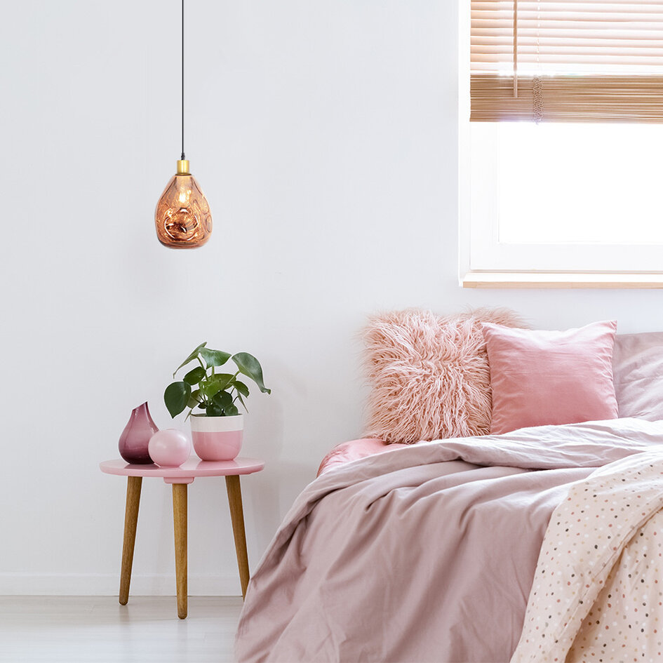 Lampe suspendue design avec verre or rose - Evan