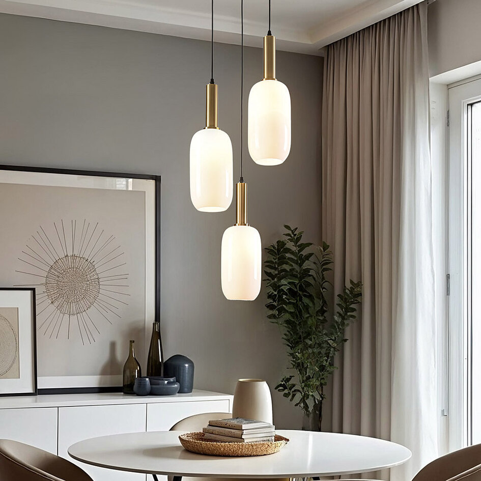 Lampe suspendue Dayley avec verre blanc laiteux, 3 lumières