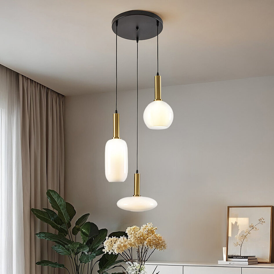 Lampe suspendue Dennis avec verre blanc laiteux, 3 lumières