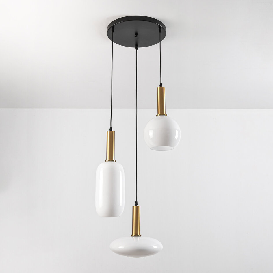 Hanglamp Dennis met melkwit glas, 3-lichts