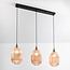 Hanglamp Erin van geribbeld amber glas, 3-lichts