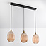 Hanglamp Erin van geribbeld amber glas, 3-lichts