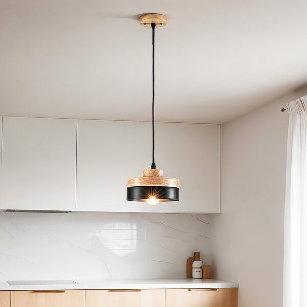 Houten hanglamp Evie met ijzeren rand