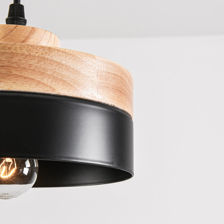 Houten hanglamp Evie met ijzeren rand