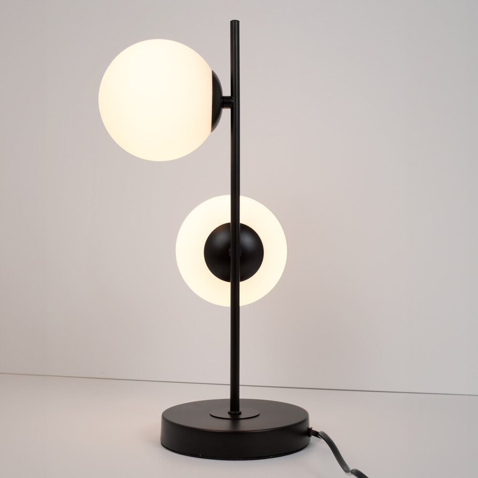 Lampe de table 2 lumières avec verre blanc laiteux et cadre noir - Ethan