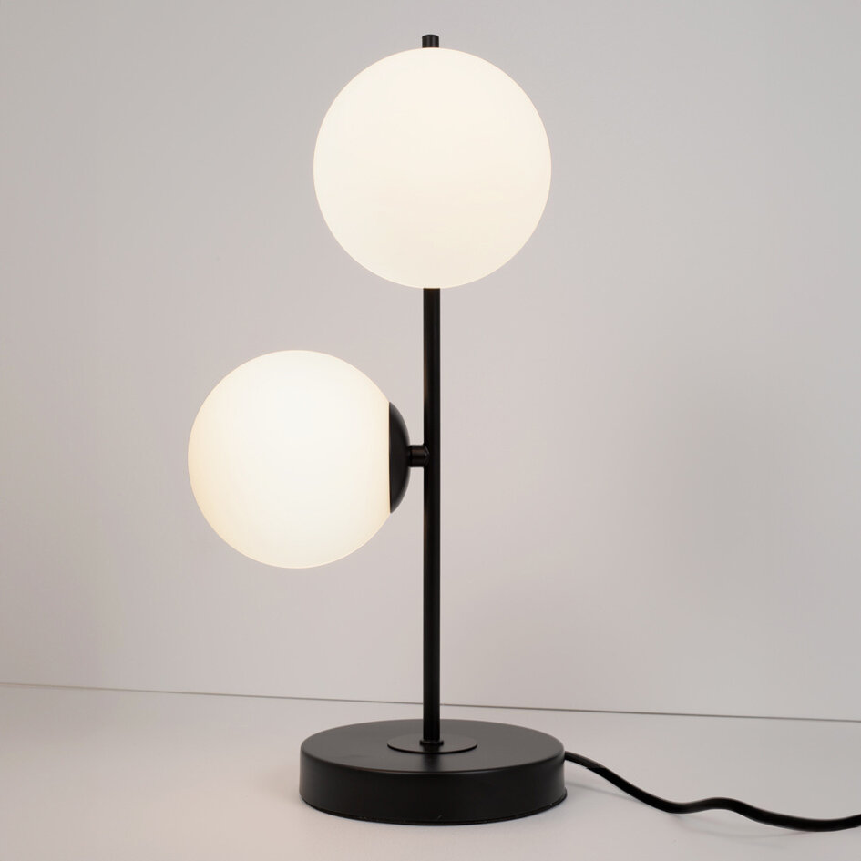 Lampe de table 2 lumières avec verre blanc laiteux et cadre noir - Ethan