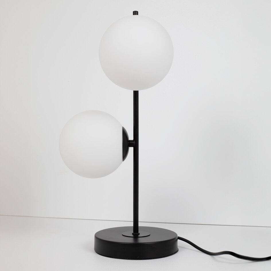 Lampe de table 2 lumières avec verre blanc laiteux et cadre noir - Ethan